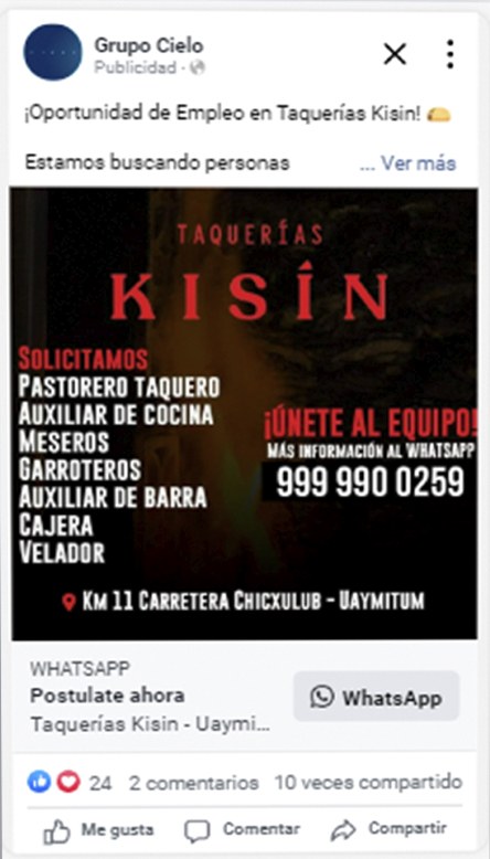 Anuncio: Grupo Cielo Taquerías Kisín