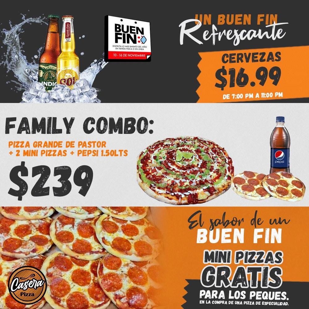 Ejemplo: promoción Buen Fin Casera Pizza
